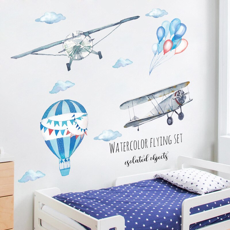 Cartoon Hand Painted Aircraft | Hot Air Balloon Wall Sticker
