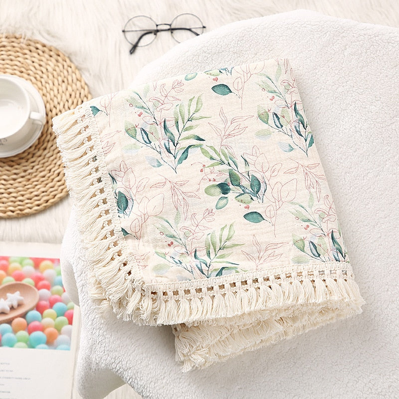 Bamboo Cotton Muslin Tassel Blanket