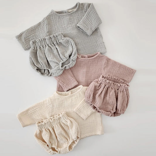 Baby Muslin Cotton Shirt + Bloomer Set